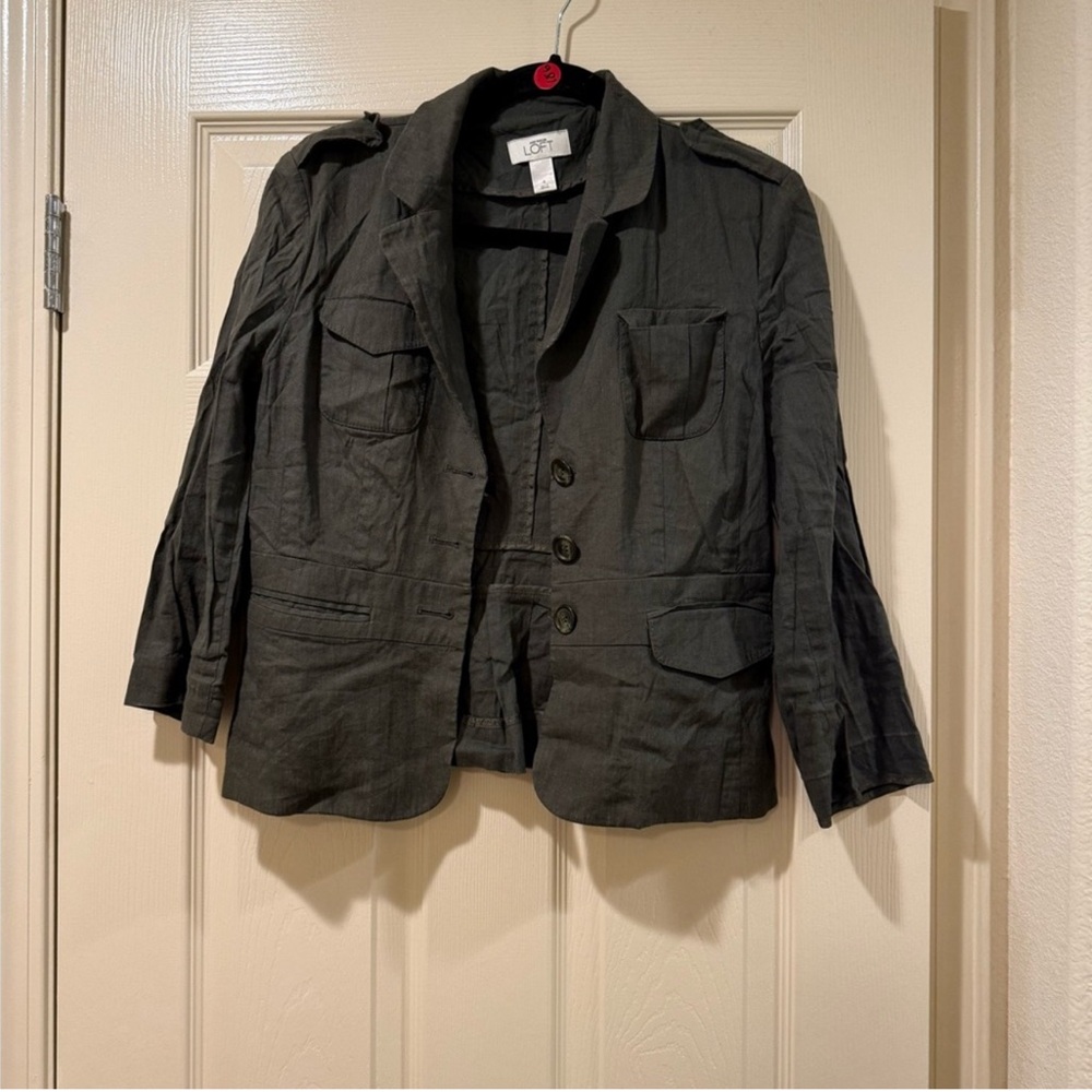 LOFT Charcoal Gray Button Front Blazer Jacket Women’s Size 4